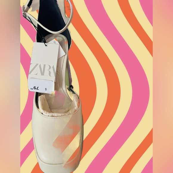 Zara Shoes | Chunky Platform Heeled Sandals Color: Cream/White Size: 6.5 - Picture 4 of 11